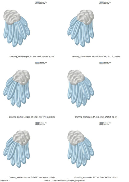 Fringed Angel Wings embroidered fuzzy wing machine embroidery designs
