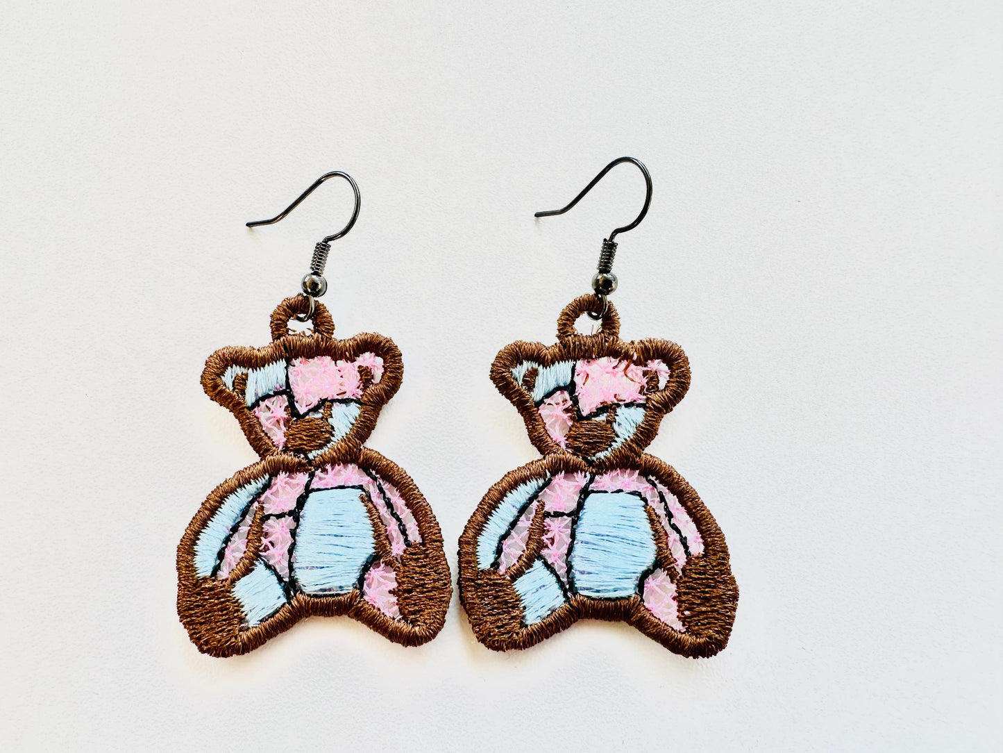 Patchwork Teddy Bear Earrings or Charm