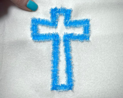 Fluffy Cross chenille awesome Fringed Christian Cross outline fringe