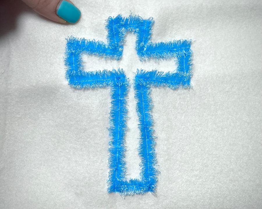 Fluffy Cross chenille awesome Fringed Christian Cross outline fringe