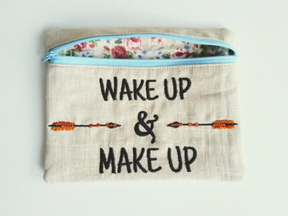 Wake Up And Make Up Cosmetic Zip Bag