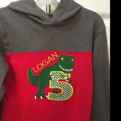 T-rex dinosaur Birthday number FIVE 5 machine embroidery Birthday