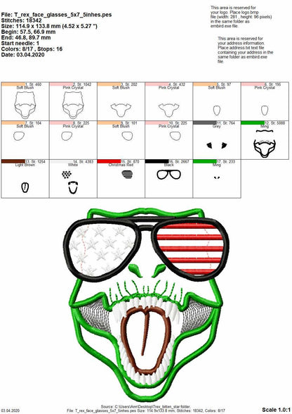 T-rex Dinosaur Face aviator glasses 4th of July patriotic machine