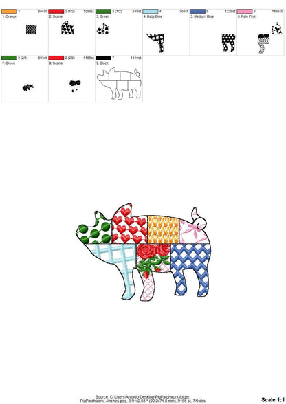 Patchwork Pig Piggy Piggie Farm animal patterned Pig silhouette outline