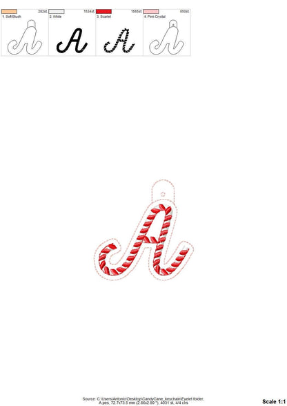 Candy Cane Monogram Keychain