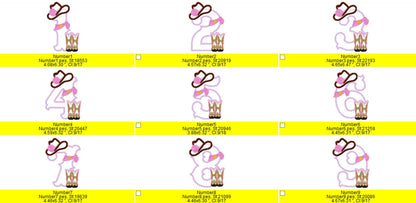 Lady Cowboy Birthday numbers whole set of numbers 1-9 Applique machine
