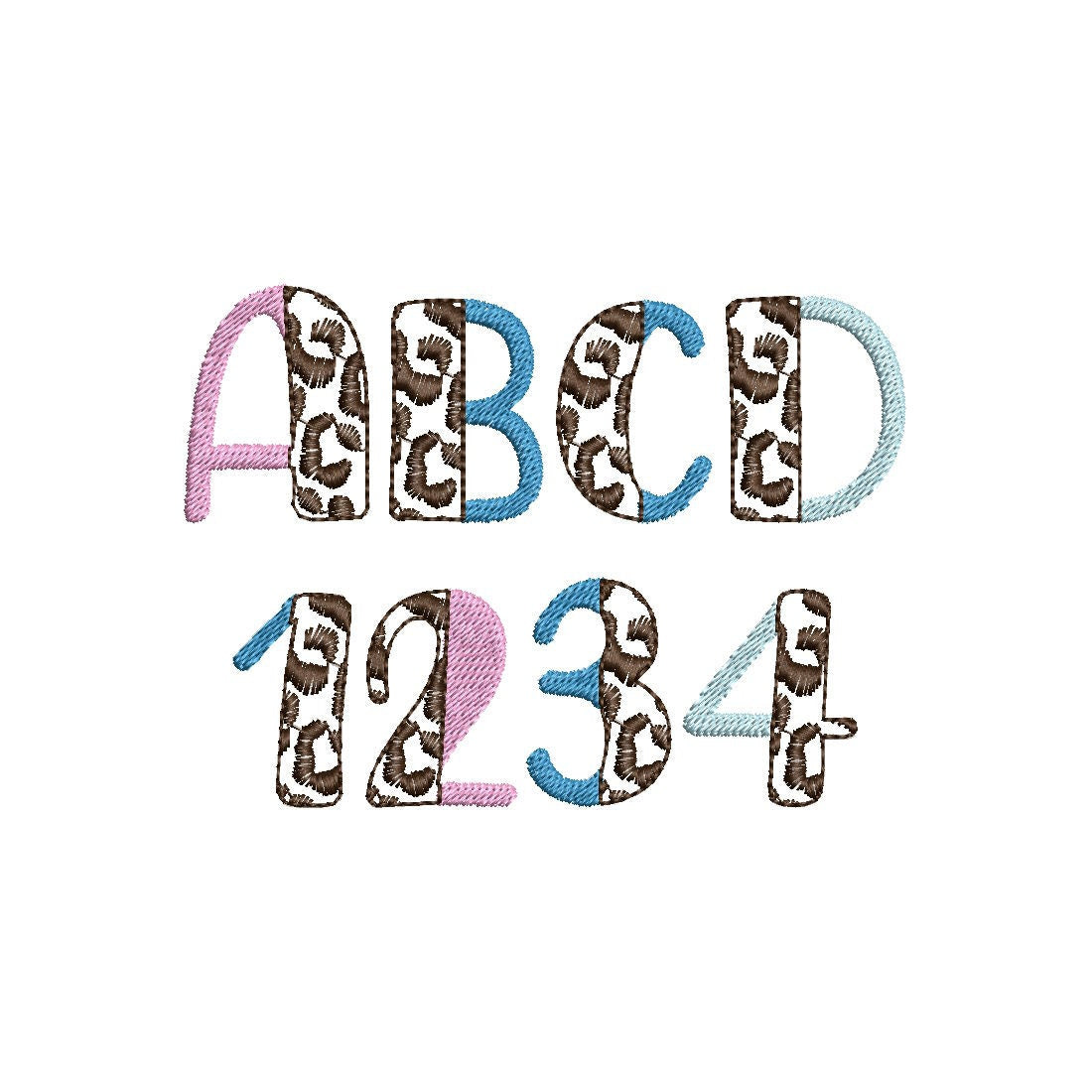 Split Font SET of 2 Crocodile and Leopard print fill stitch Duo font 2