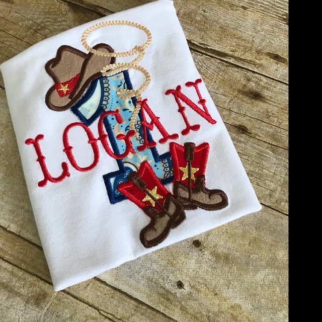 Cowboy Baby Boy Applique and Font