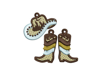 Cowboy Cowgirl Fringed Boots And Hat