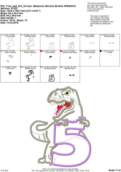 T-rex dinosaur Birthday number five 5 kids boy Birthday outfit machine