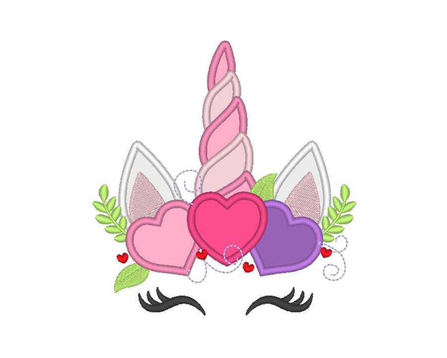 Unicorn With Heart Crown Applique