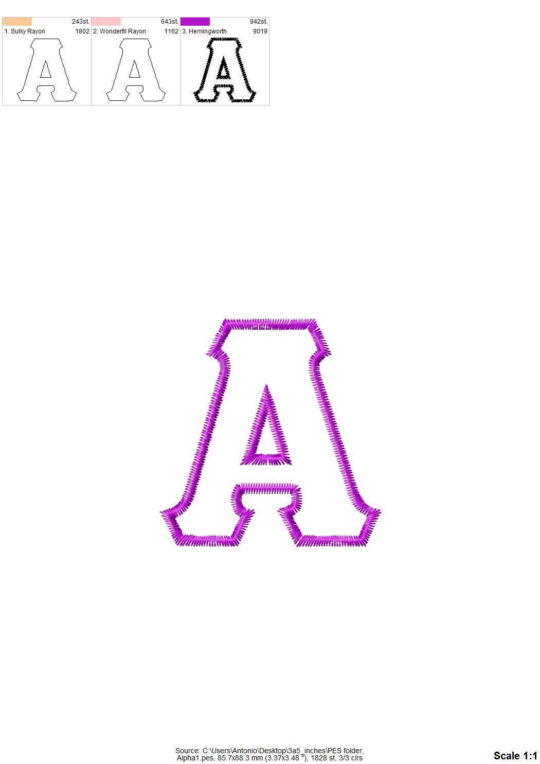 Large Zig Zag Outline Greek Font Applique