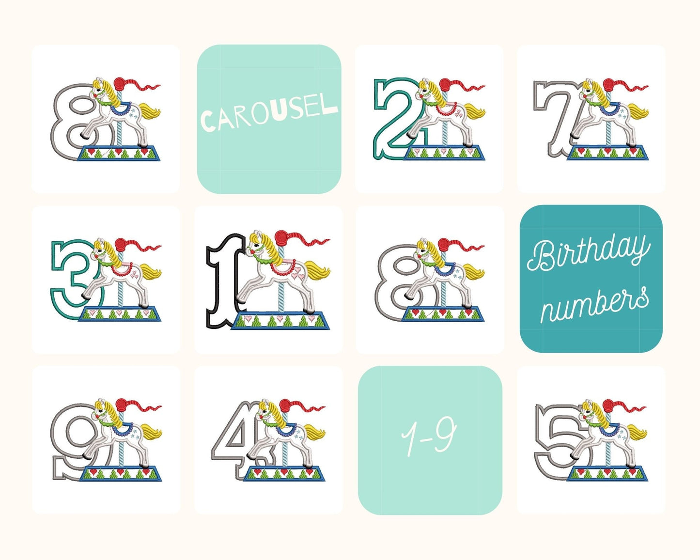 Carousel Rearing Horse Birthday Numbers