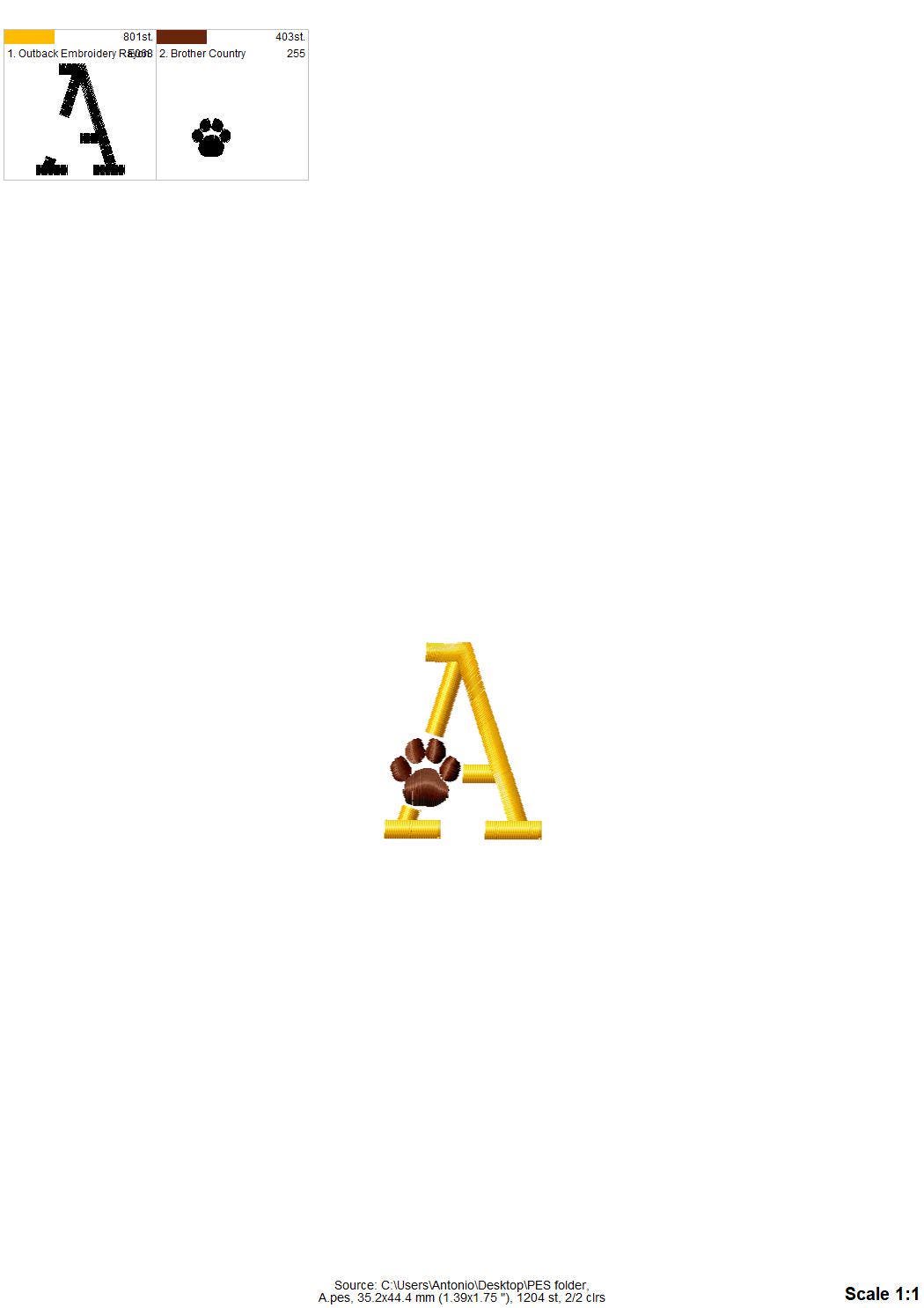 Satin Stitch Block Paw Print Font