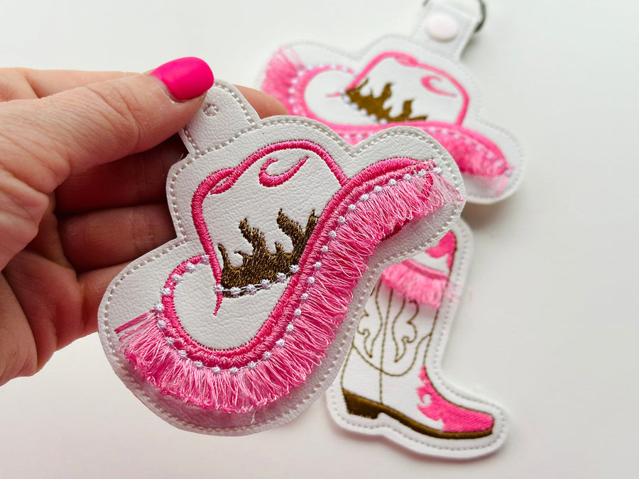 Pretty Cowgirl Cowboy Boots And Hat Keychain