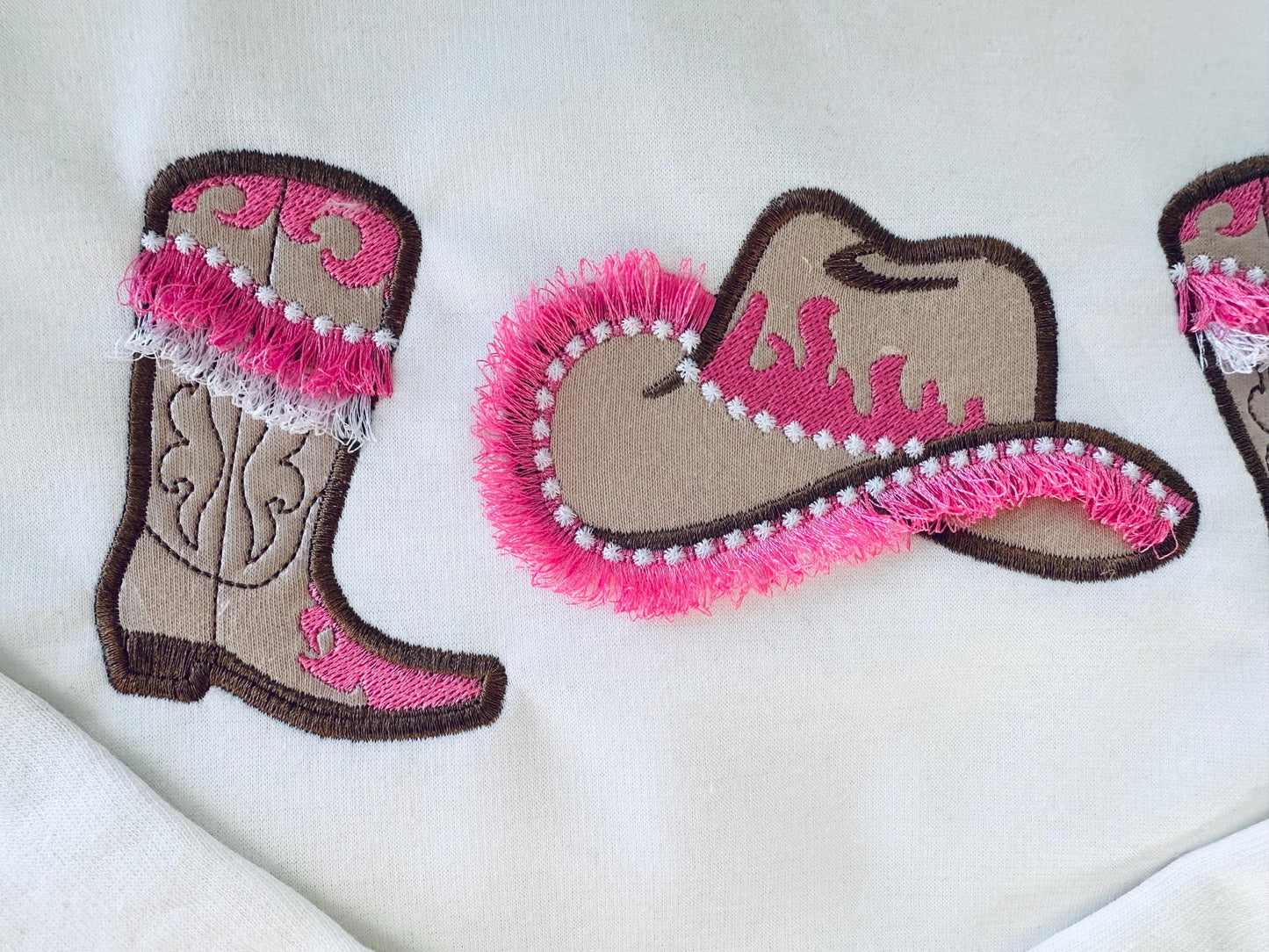 Pretty Cowgirl Cowboy Boots And Hat Applique