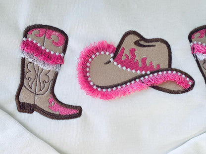 Pretty Cowgirl Cowboy Boots And Hat Applique