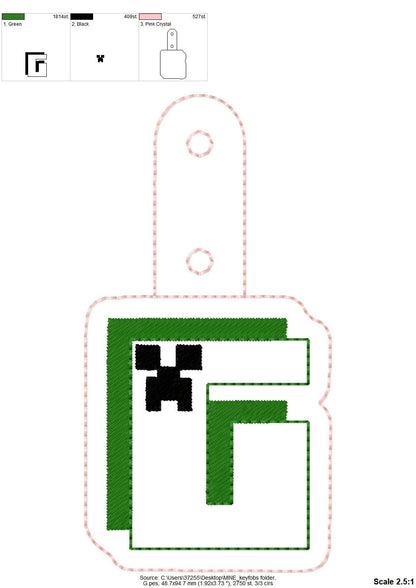 Miner Bricks Pixel Monogram Keychain