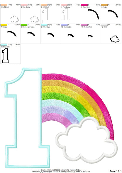 Rainbow In Cloud Birthday Number One Applique