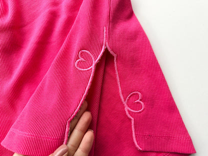 Two small Hearts split side seam cutout Side Bow machine embroidery