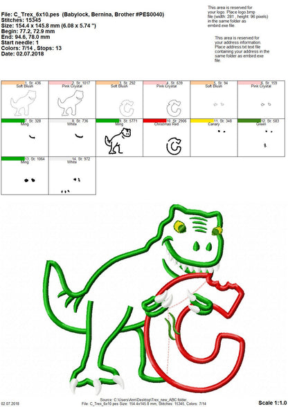 T-rex dinosaur Personalized name letter whole alphabet 26 letters