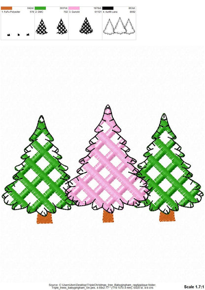 Baby Gingham Patterned Christmas Tree 3 in a row