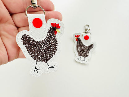 Chain stitch Cute Chicken 2 types Key Fob snap tab and Eyelet ITH in