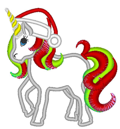 Christmas Rainbow Unicorn Santa hat Applique machine embroidery designs