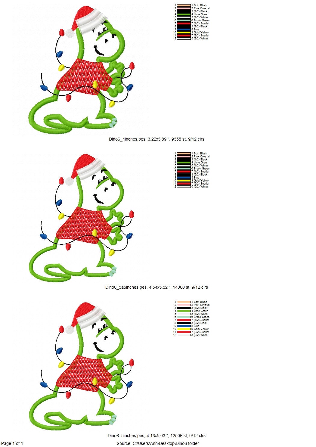 Little Christmas Dinosaur Applique