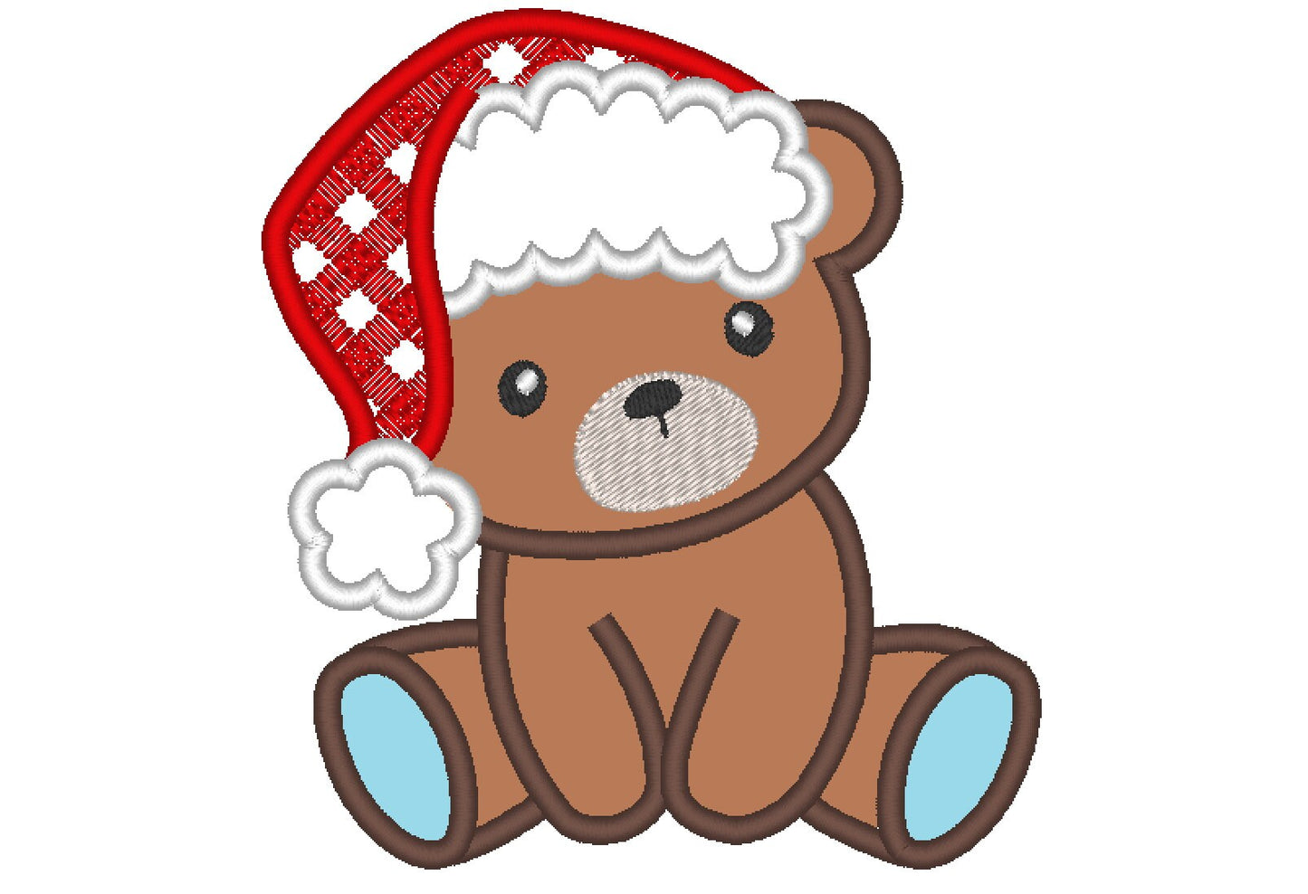 Teddy Bear with Plaid Checked Christmas Santa Hat Applique machine