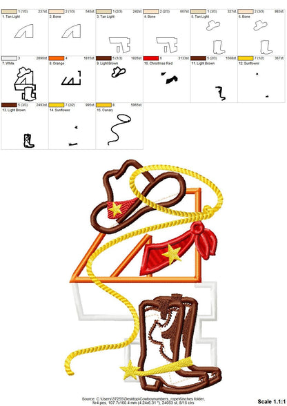 Little Cowboy Birthday Number 4 FOUR wide satin stitch Applique machine