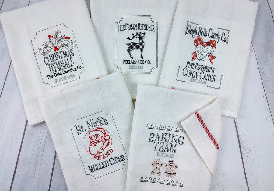 Retro Vintage style Christmas Kitchen dish towel quotes sayings SET of