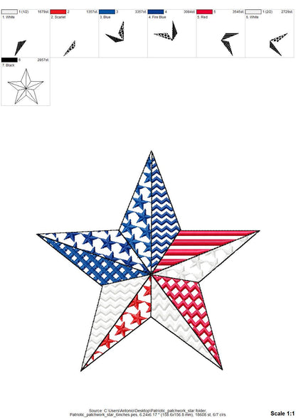Patchwork US flag Patriotic Star outline stars and stripes patterned