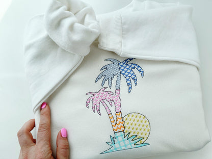 Patchwork Palm Tree silhouette outline patterned Palm summer beach