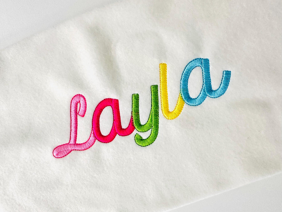 Satin stitch FONT with bean outline cursive script handwritten Font