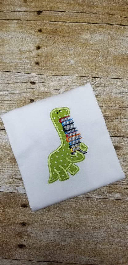 Dinosaur with Stack of Books Applique