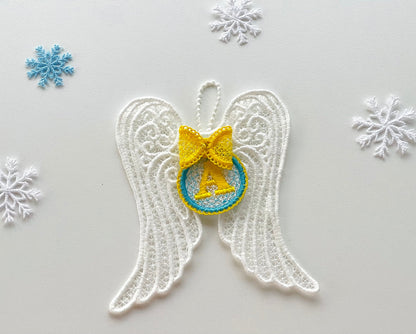 Monogram A-Z Name Angel Wings FSL with Bow Hanger Full Set Freestanding