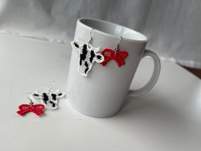 Farm Cow and Bow Earrings Charm FSL