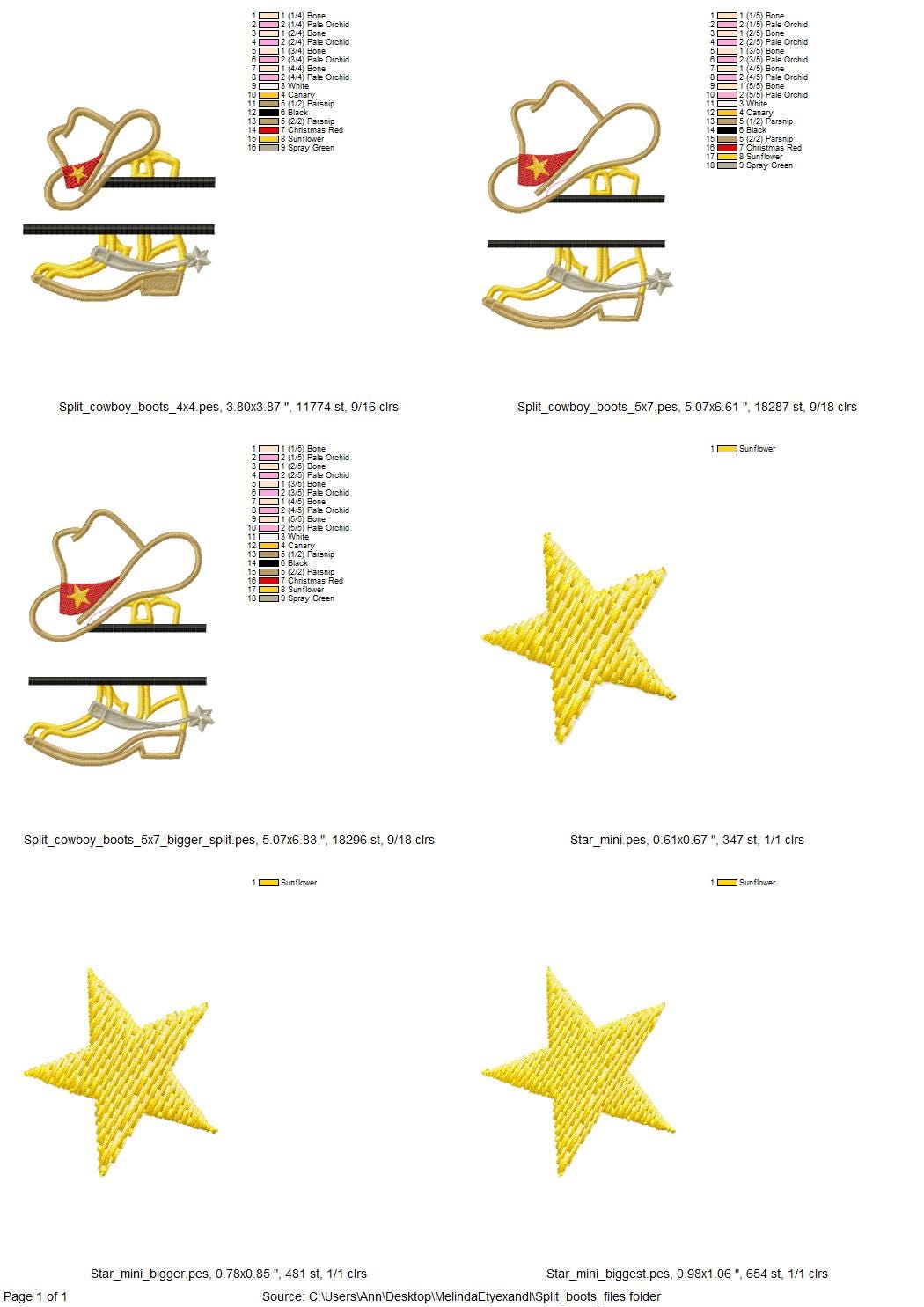 Cowboy Boots and Hat Split Applique