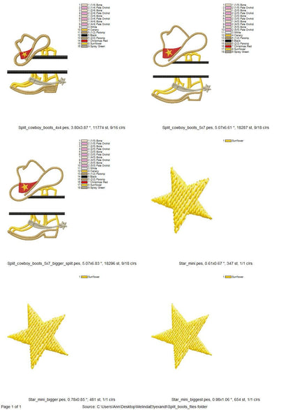 Cowboy Boots and Hat Split Applique