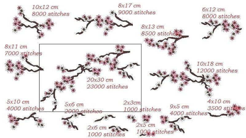 Cherry Blossom mini Flowers Birds and Cage awesome machine embroidery