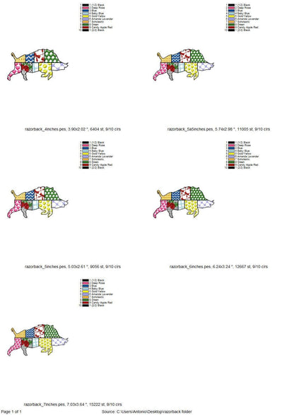 Patchwork Razorback patterned Wild Pig Boar Hog silhouette machine
