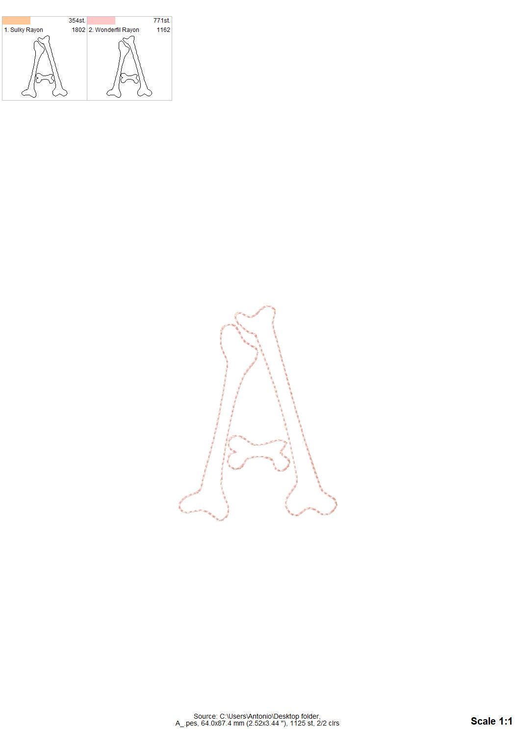 Halloween Skeleton Bones Font Raggedy Edge Applique