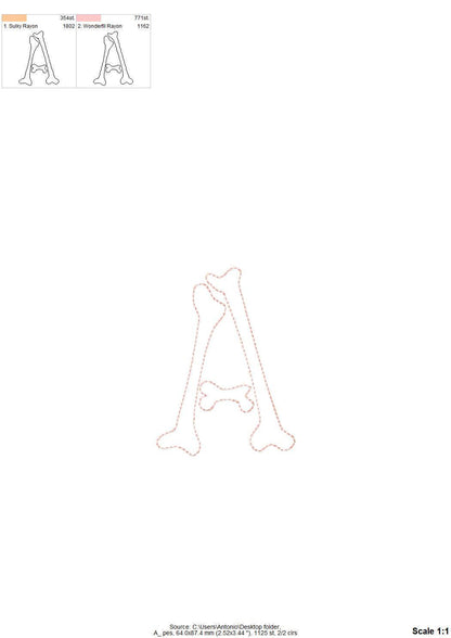 Halloween Skeleton Bones Font Raggedy Edge Applique