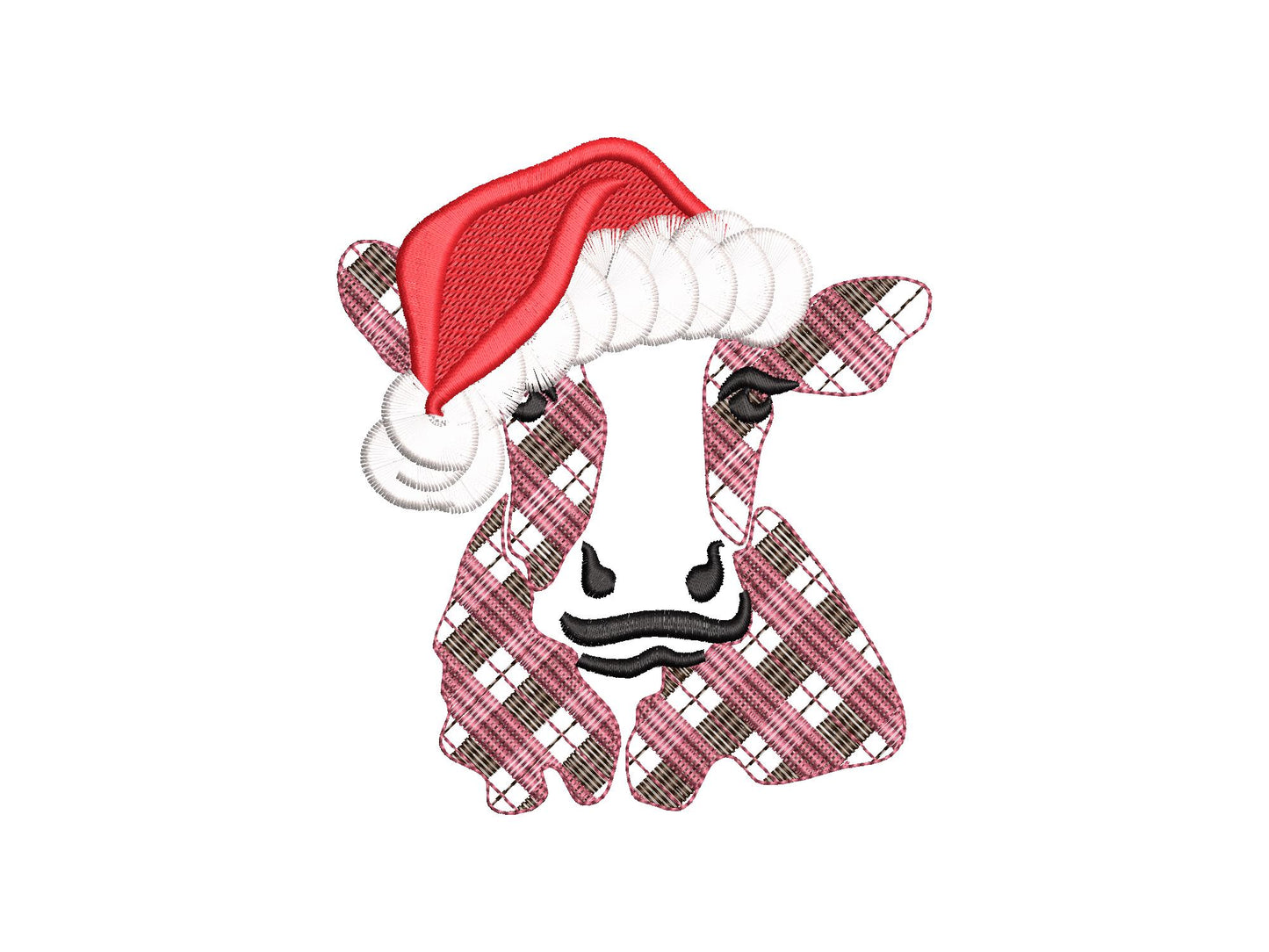 Gingham Patterned Cow Fringed Santa Hat