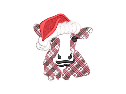 Gingham Patterned Cow Fringed Santa Hat