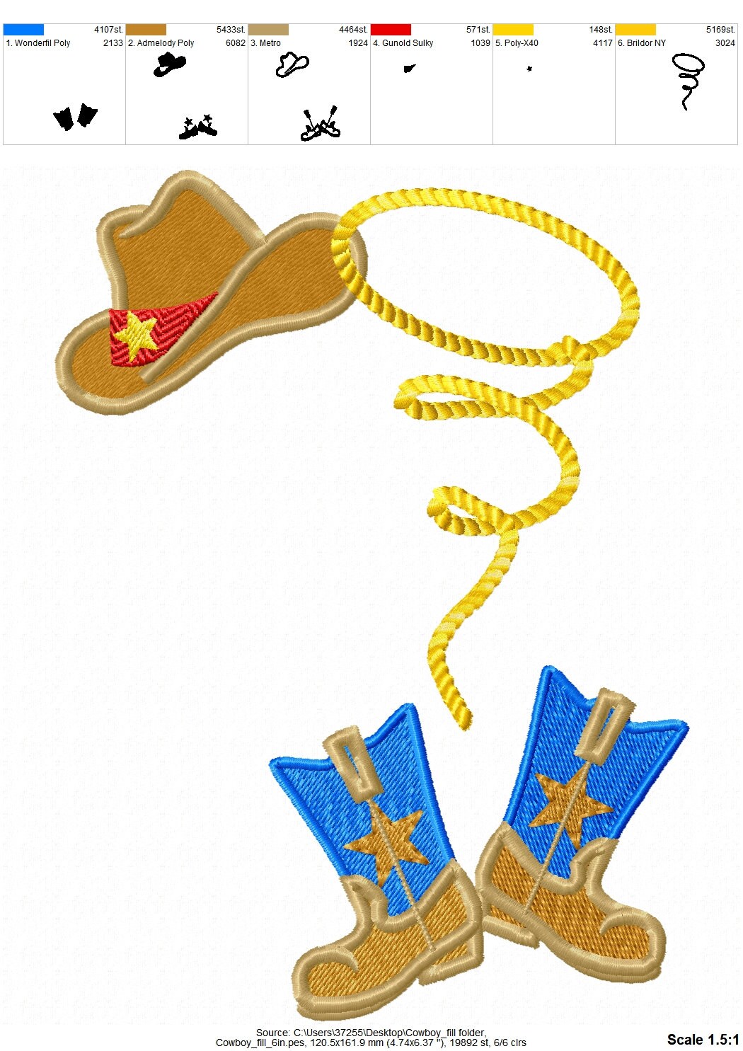 Fill Stitch Cowboy Hat and Boots