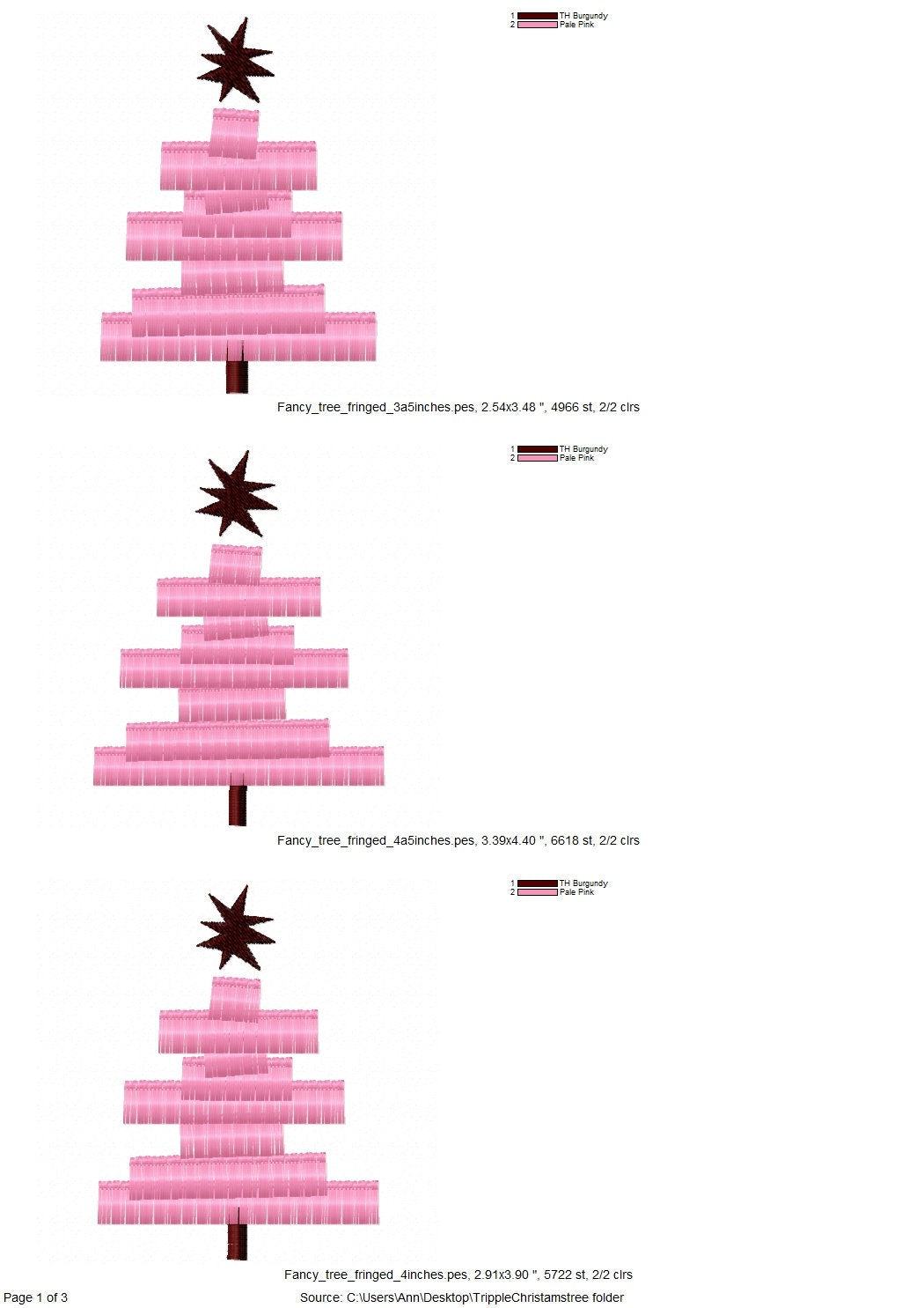 Three Single Fringed Christmas trees