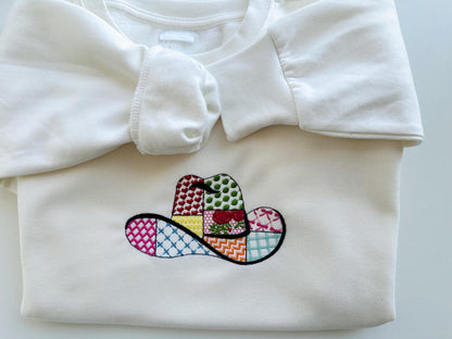 Patchwork Cowboy Hat patterned silhouette outline machine embroidery