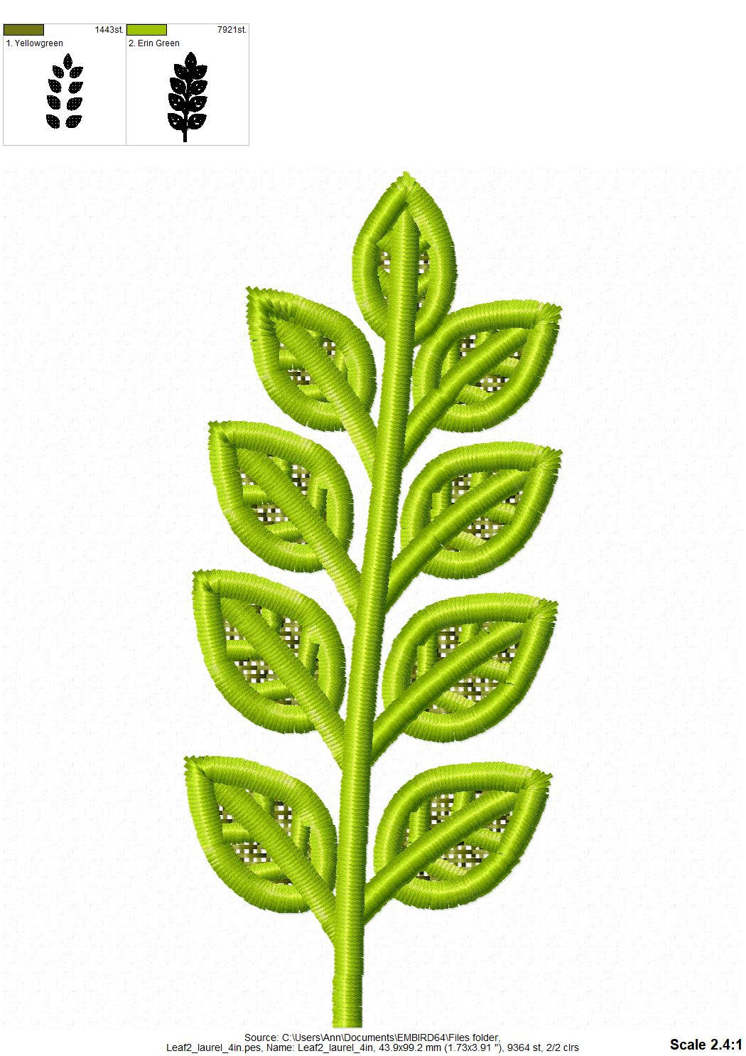 Laurel Leaf Set of 3 FSL – Branch machine embroidery design by Artapli